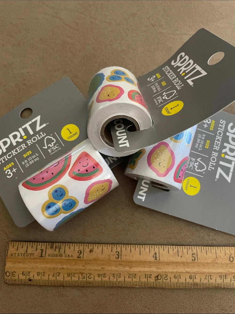 SPRITZ Fun Fruit Stickers - 3 Rolls